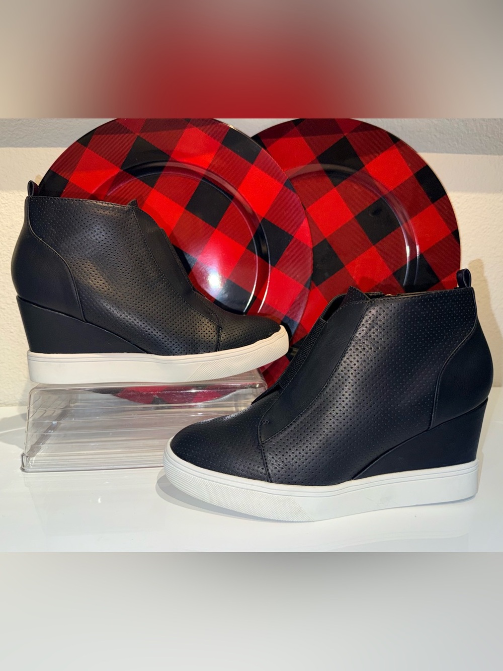 MIA Womens Black Wedge Sneaker Boots BRAND NEW